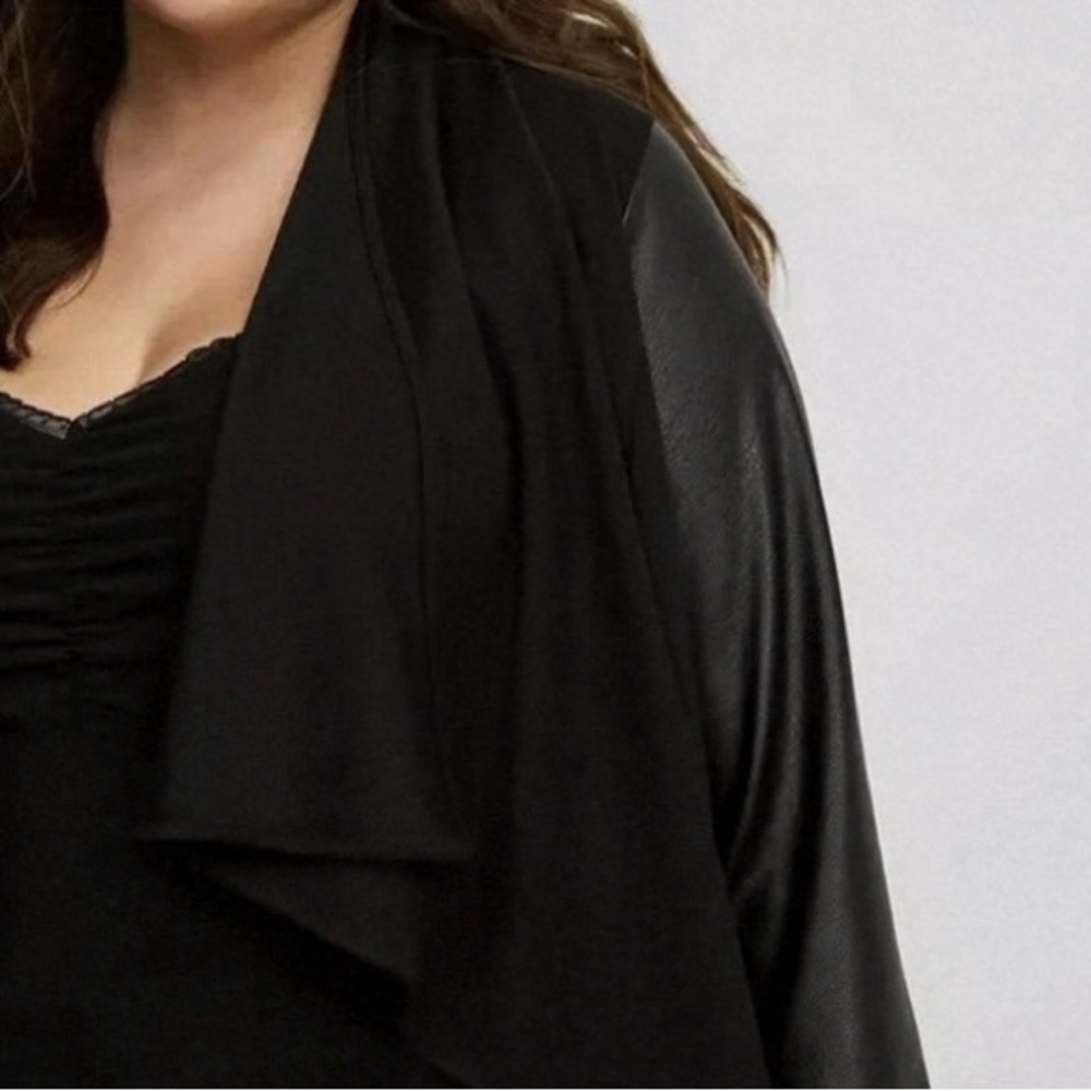 Torrid Brushed Ponte Drape Jacket with Faux Leather Sleeves - Picture 5 of 6